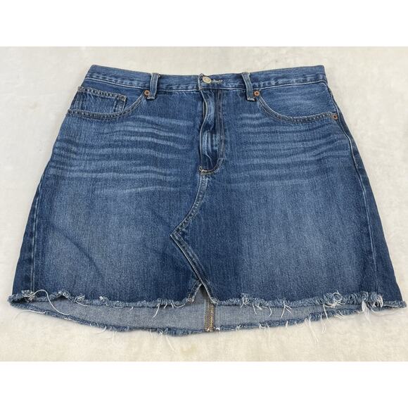 Lucky Brand Jeans Mini Skirt Womens 10/30 Blue Denim Raw Hem Distressed Festival - Picture 1 of 9